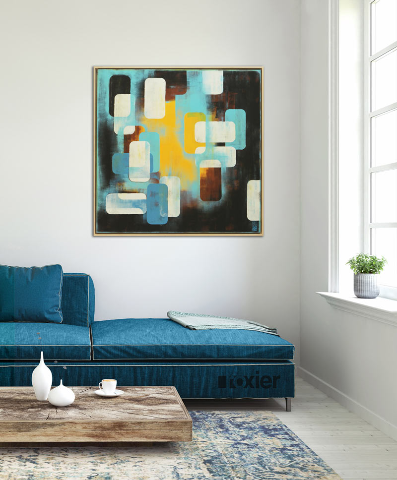 abstracte kunst in woonkamer